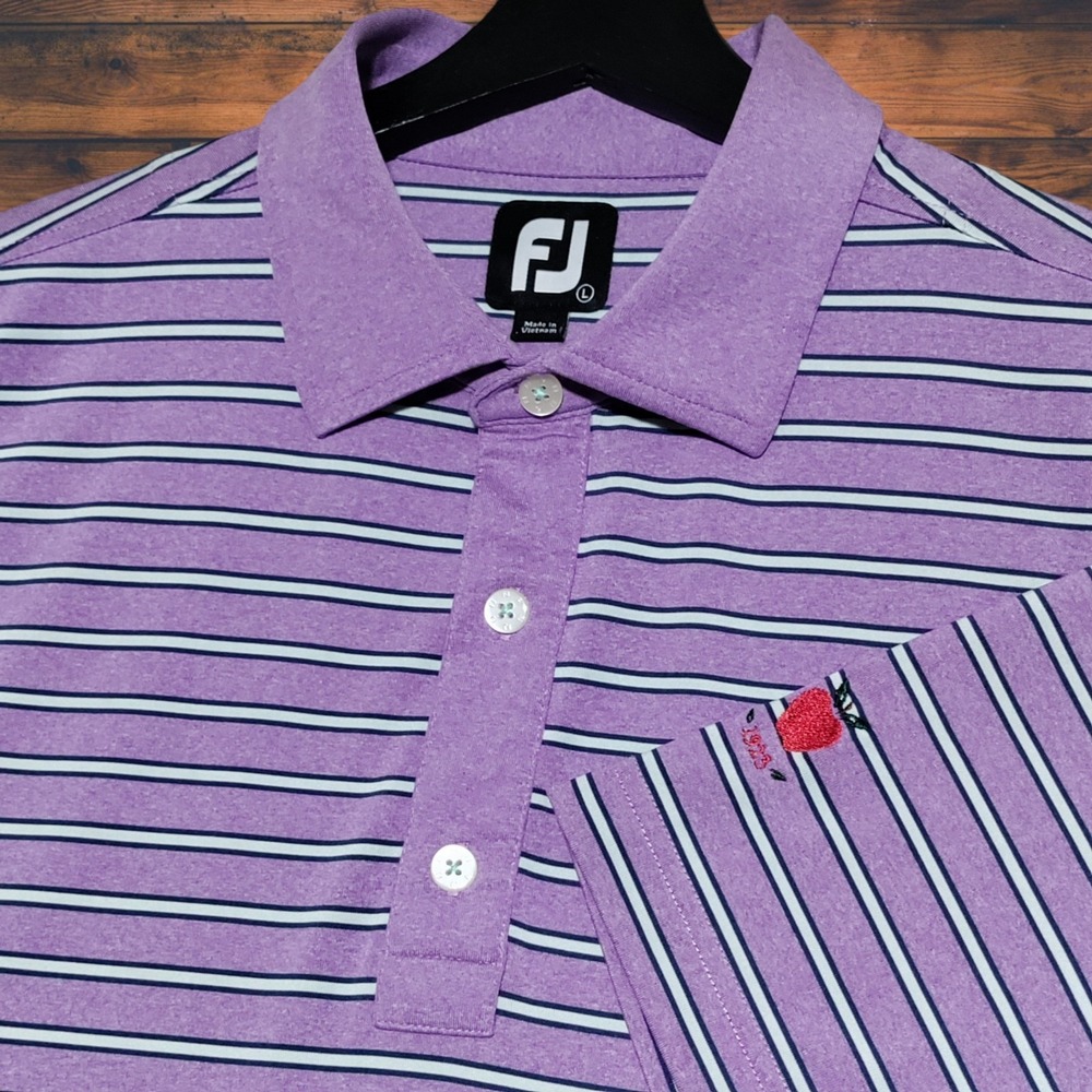 FootJoy Golf Polo Shirt Mens Large Purple Black White Striped Apple Ridge 1923